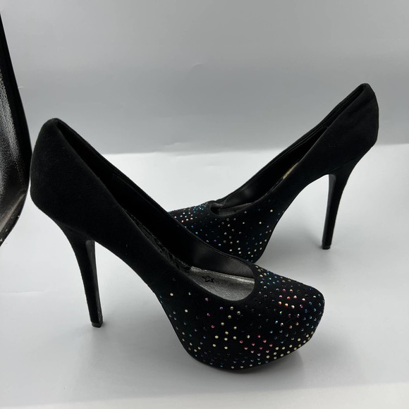 Y2K Style Brash High Heels Womens 10 Stripper Platform Velvet Rhinestone Rainbow - Picture 6 of 7